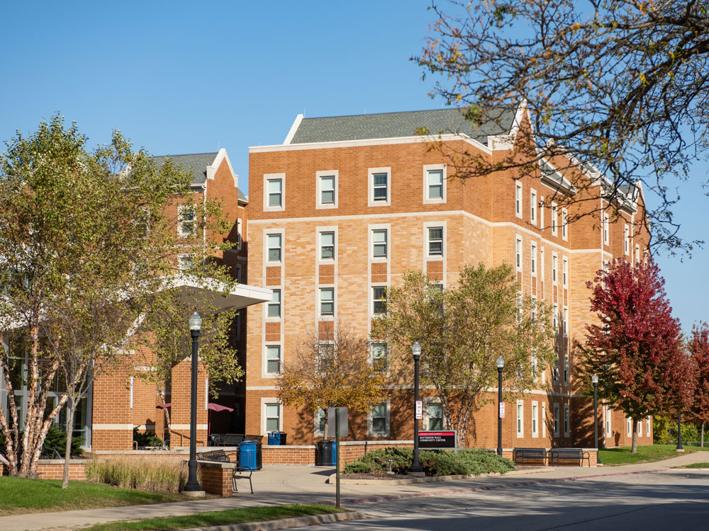 Fall trees in front of Patterson Hall